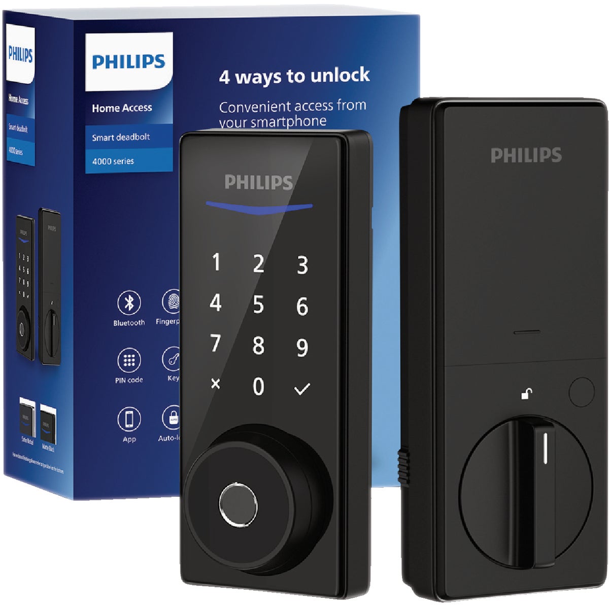 Philips Bluetooth & Fingerprint Touchscreen Electronic Deadbolt, Matte Black