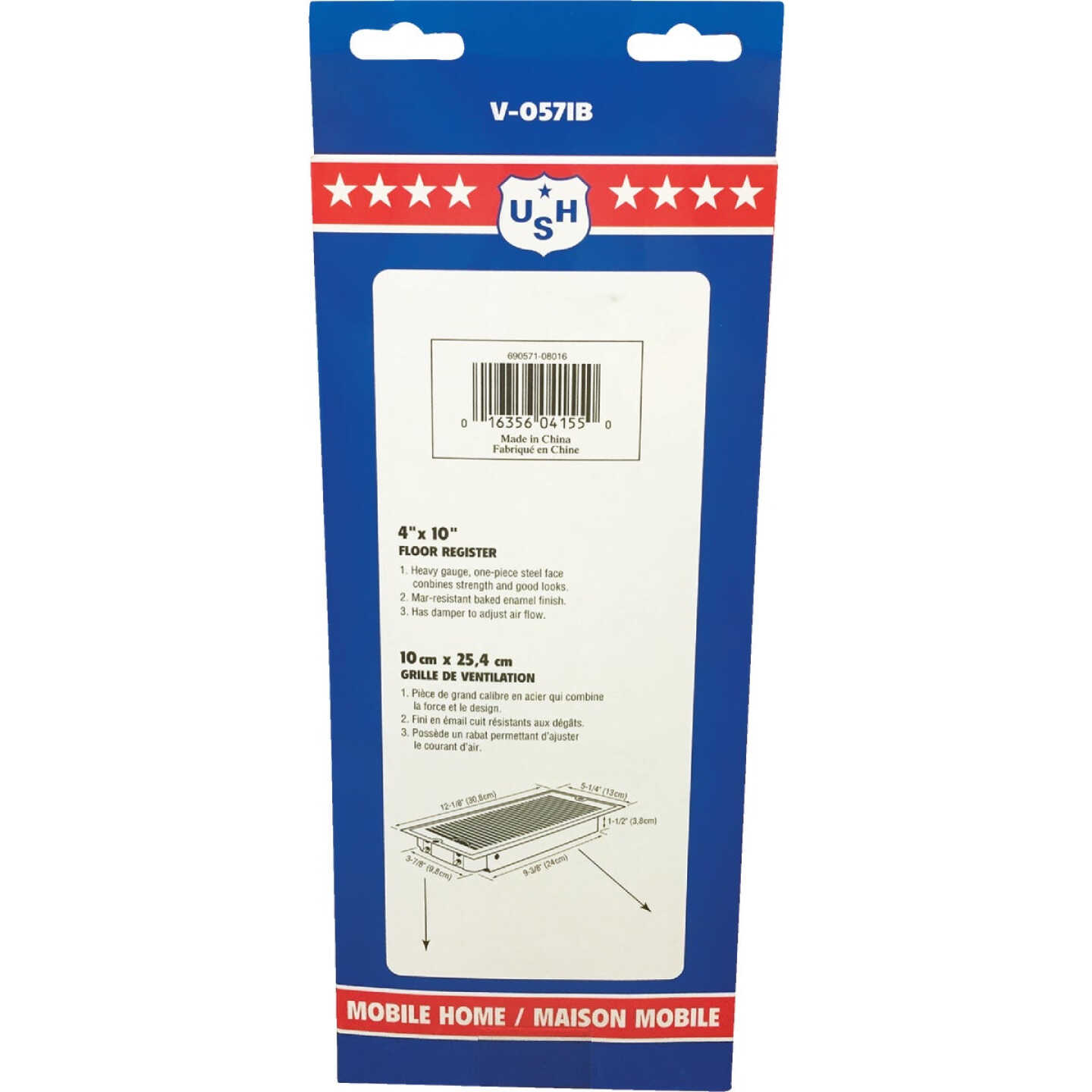 United States Hardware 4 In. x 10 In. x 1-5/16 In. Brown Steel Floor Register Image 4