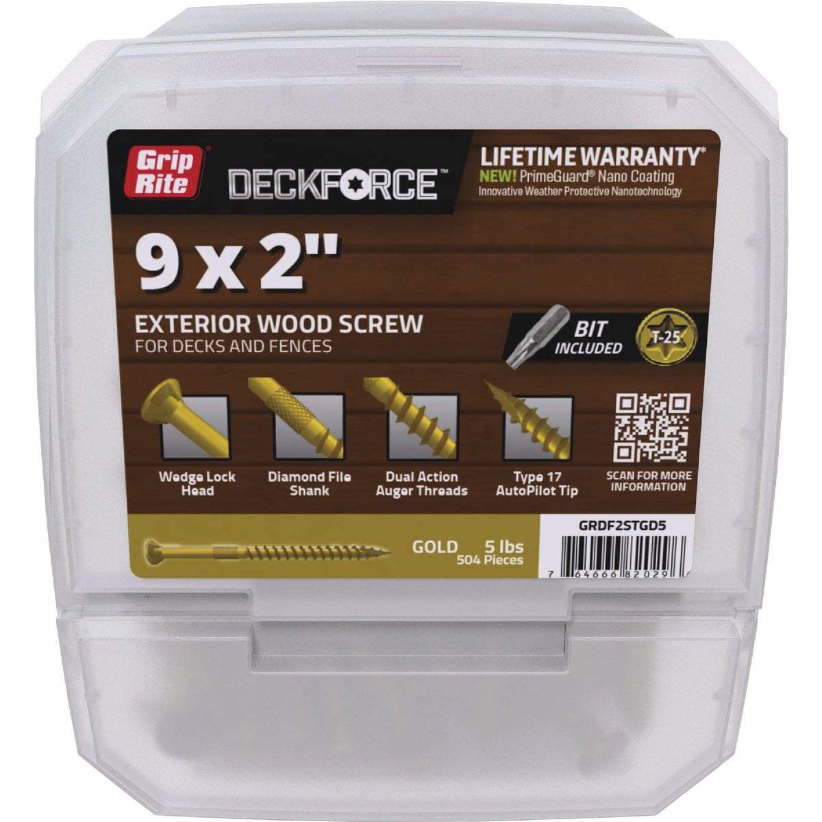 Grip-Rite DeckForce PrimeGuard Nano #9 x 2 In. Star Drive Gold Screw (5 Lb.) Image 1
