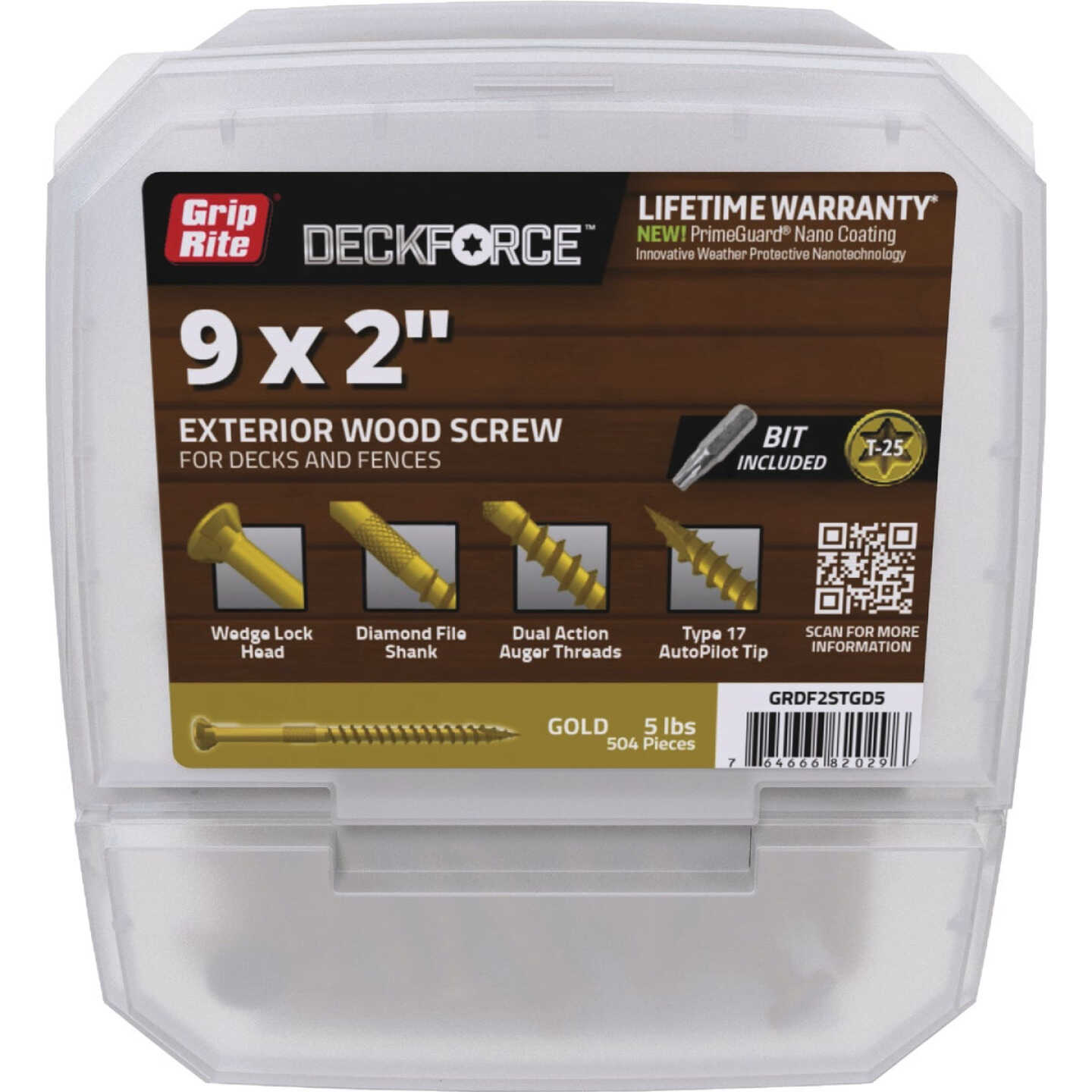 Grip-Rite DeckForce PrimeGuard Nano #9 x 2 In. Star Drive Gold Screw (5 Lb.) Image 1