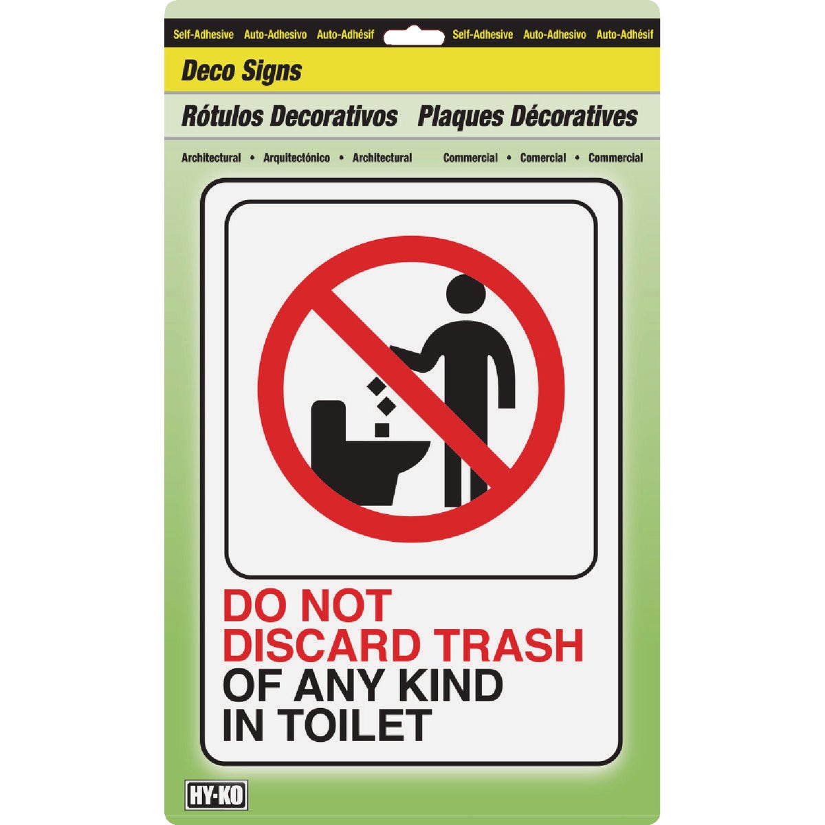 Hy-Ko Do Not Discard Trash In Toilet Sign Image 2