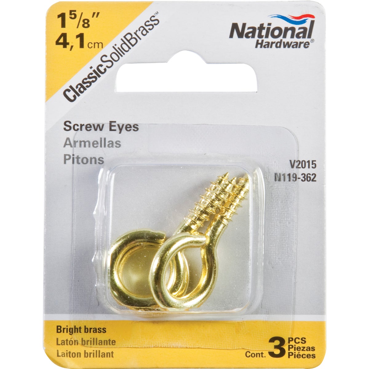 National Hardware #8 Brass Large Screw Eye (3-Count) Image 2