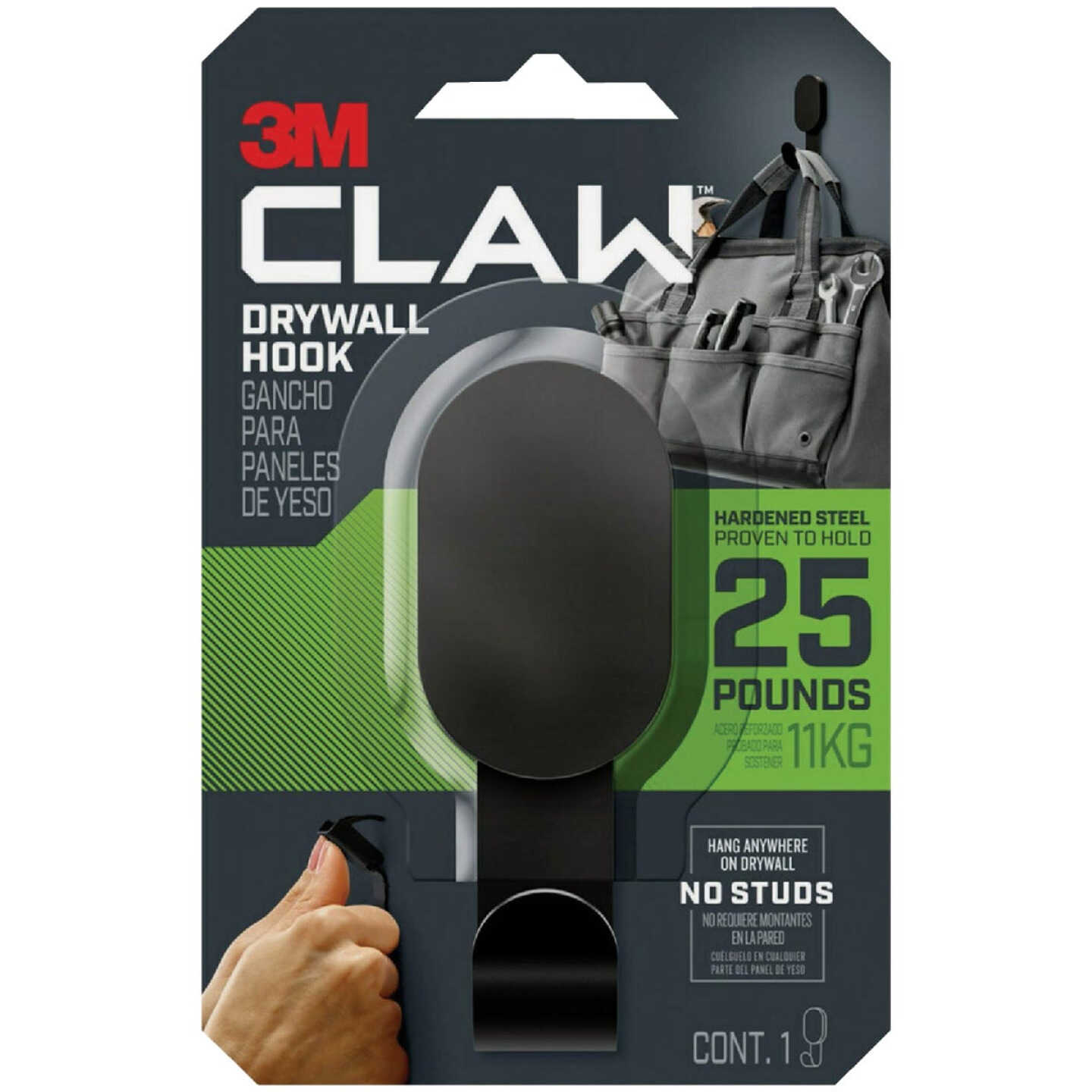 3M Claw 25 Lb. Black Drywall Hook Image 1