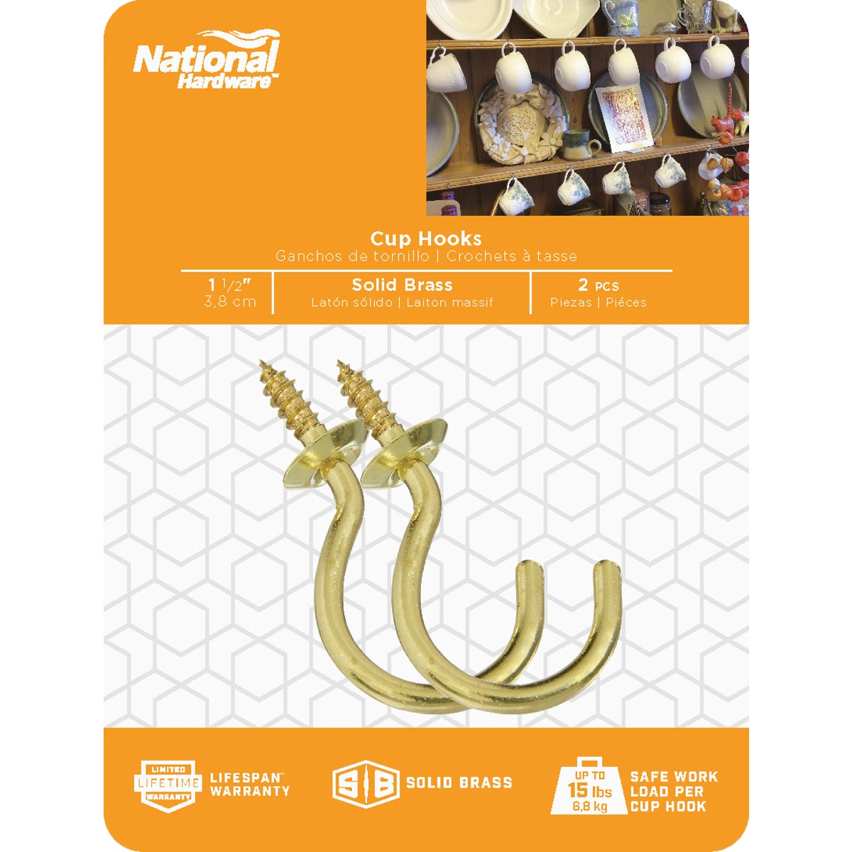 National Hardware 1-1/2 In. Solid Brass Series Cup Hook (2 Count) Image 2