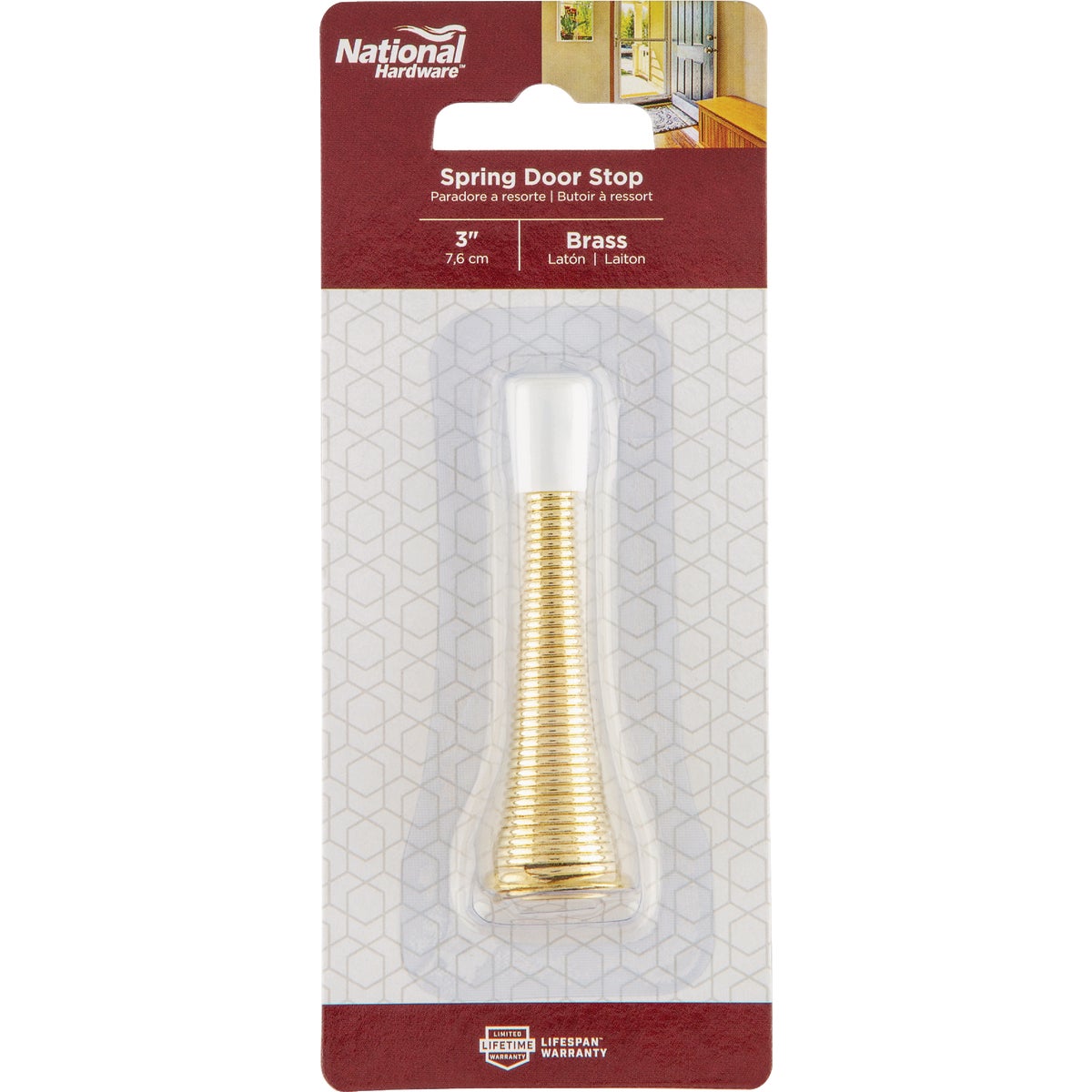 National Hardware 3 In. Brass Spring Door Stop Image 2
