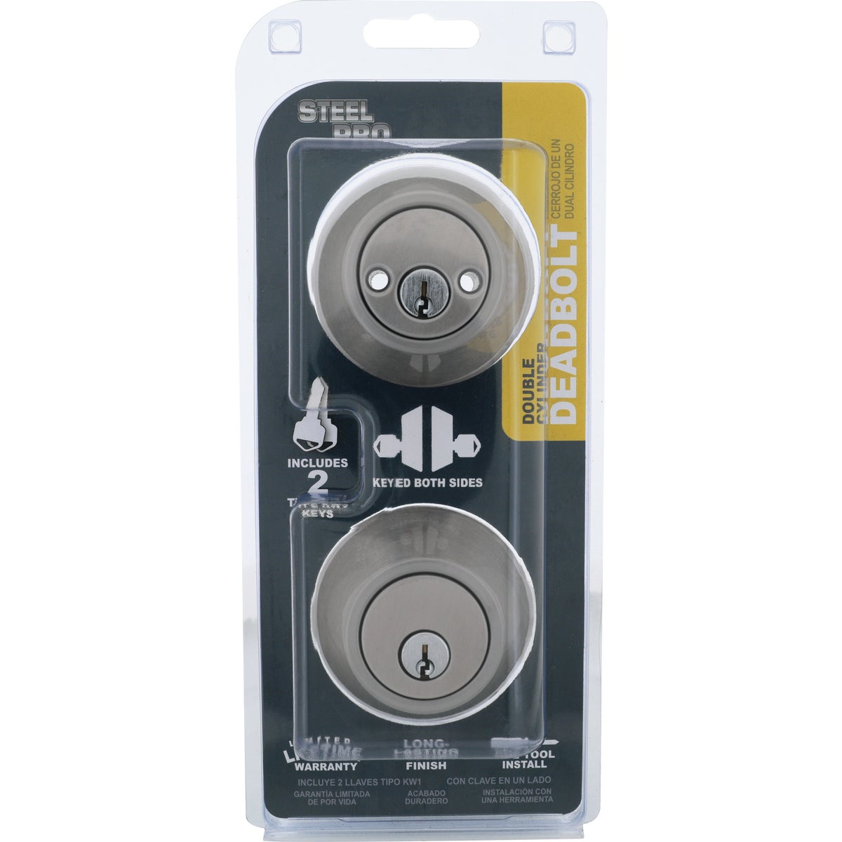 Steel Pro Brushed Nickel Double Cylinder Deadbolt Image 2