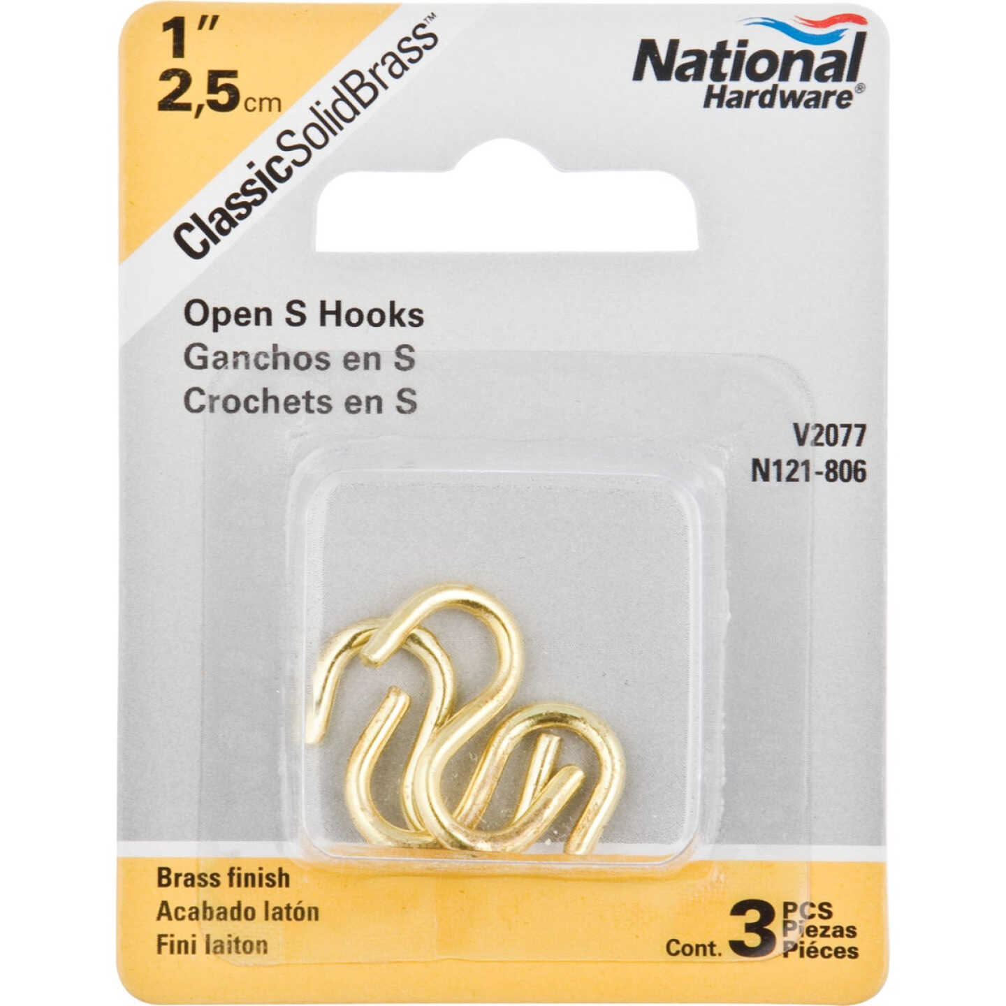 National Hardware 1 In. Brass Heavy Open S Hook (3-Count) Image 2
