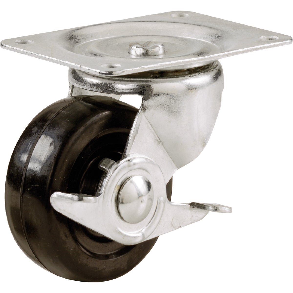 Shepherd Hardware 2-1/2 In. General-Duty Soft Rubber Swivel Plate Caster with Brake