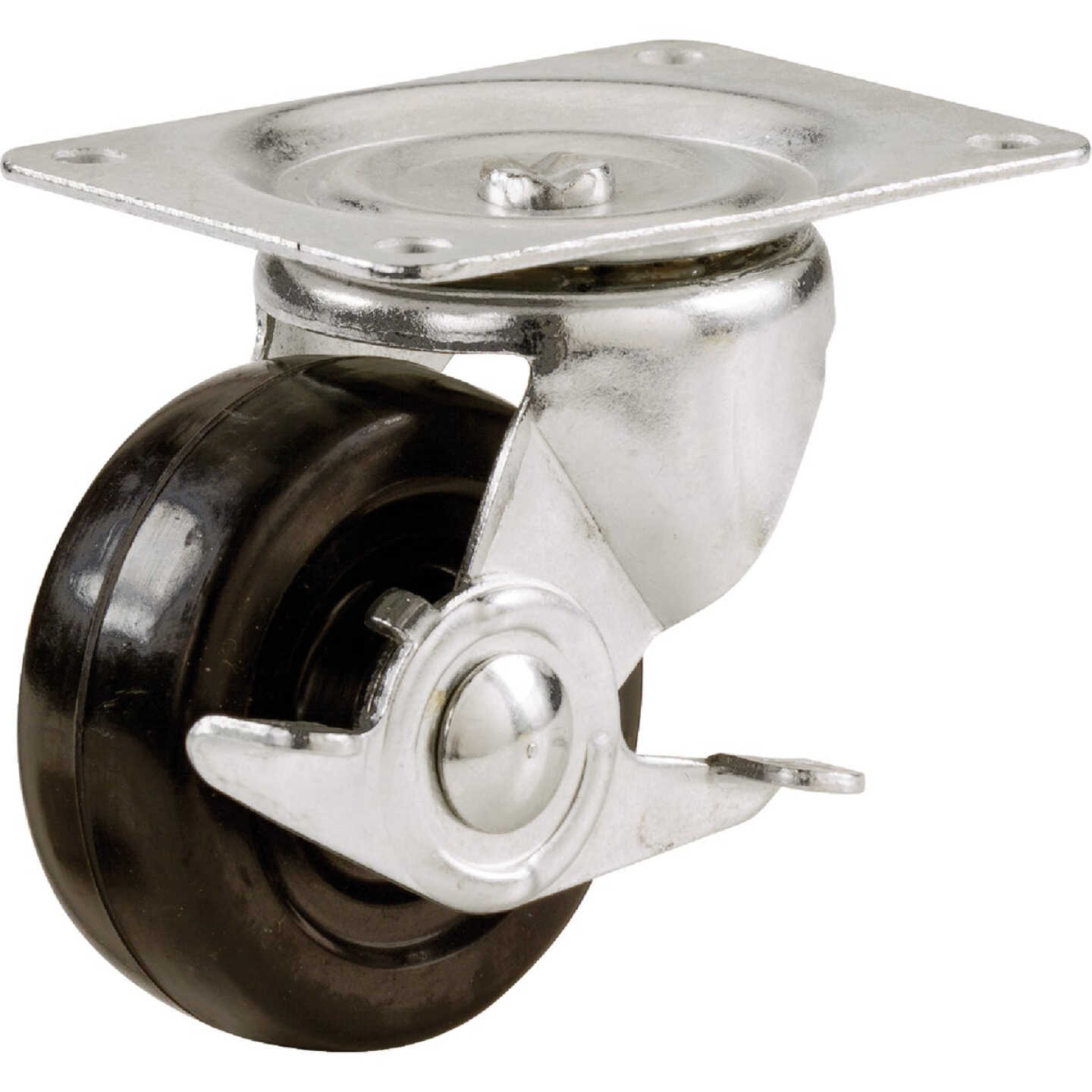 Shepherd Hardware 2-1/2 In. General-Duty Soft Rubber Swivel Plate Caster with Brake Image 1