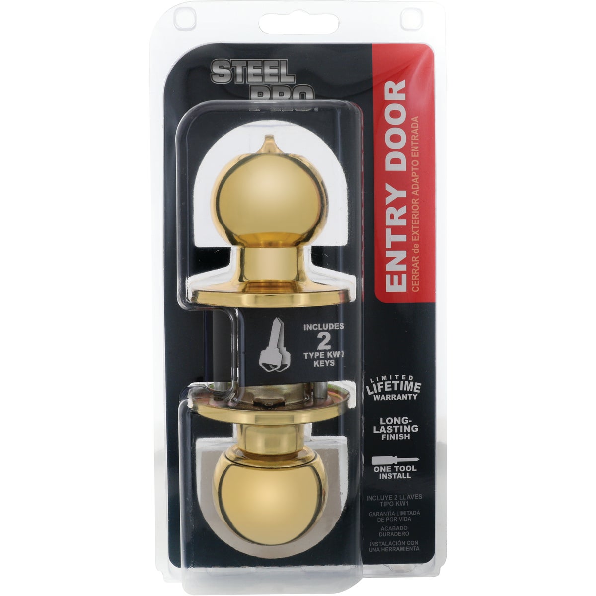 Steel Pro Polished Brass Entry Door Knob Image 2