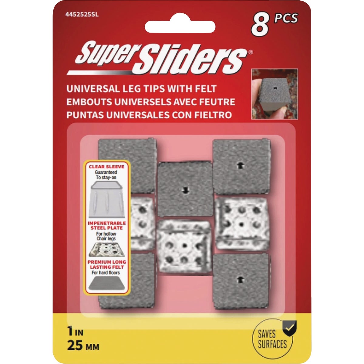 Super Sliders 1 In. Metal Plate & Square Felt Silicone Furniture Leg Tips (8-Pack) Image 2