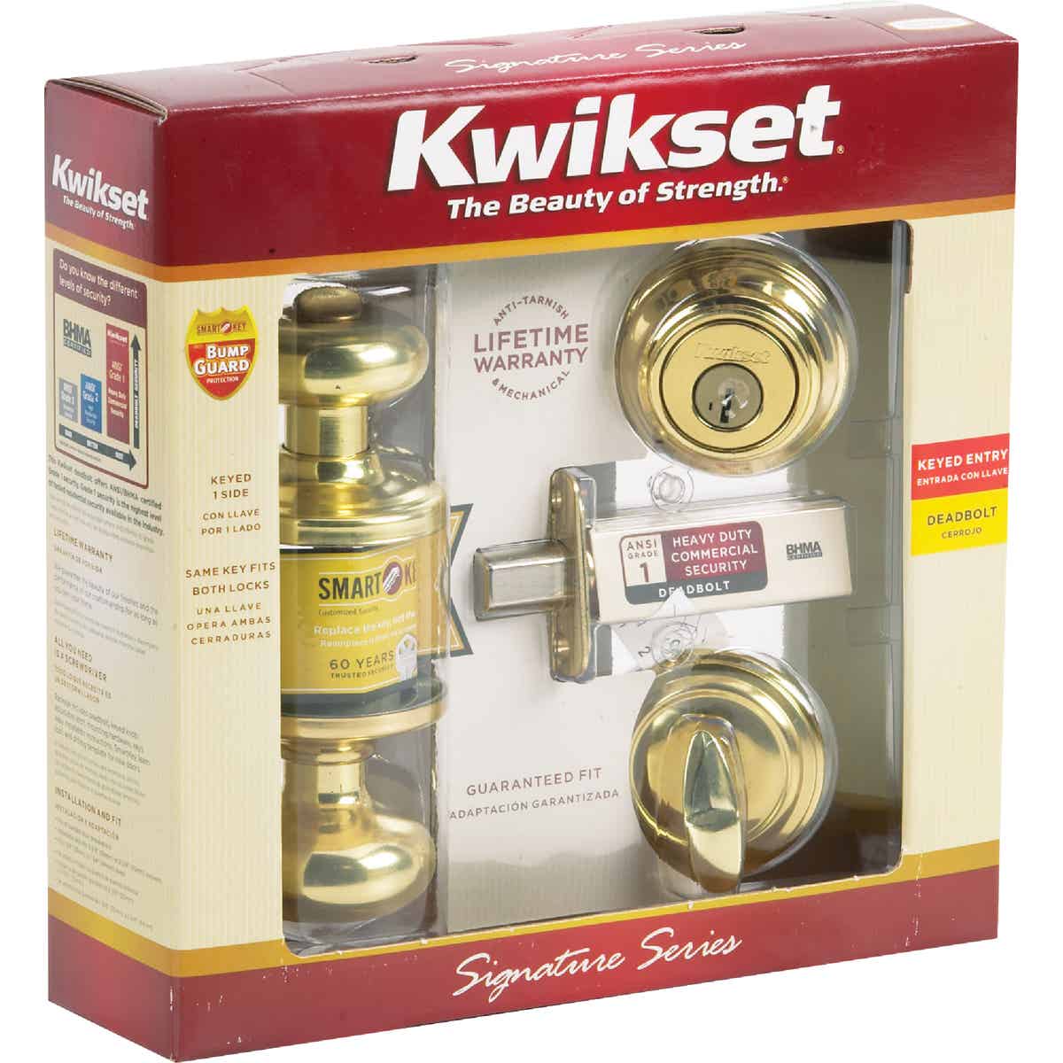 Kwikset Signature Series Juno Polished Brass Deadbolt and Door Knob Combo Image 2