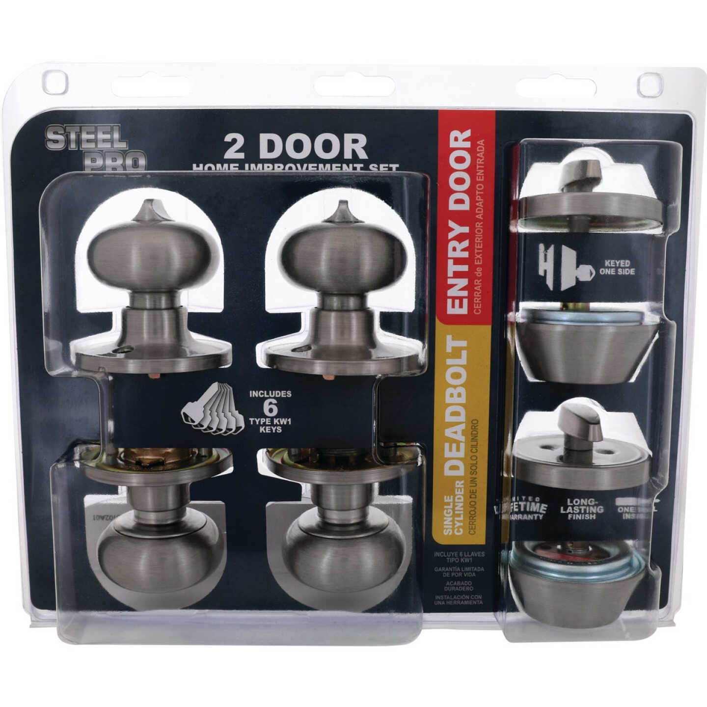 Steel Pro Brushed Nickel Deadbolt and Door Knob Combo Image 2