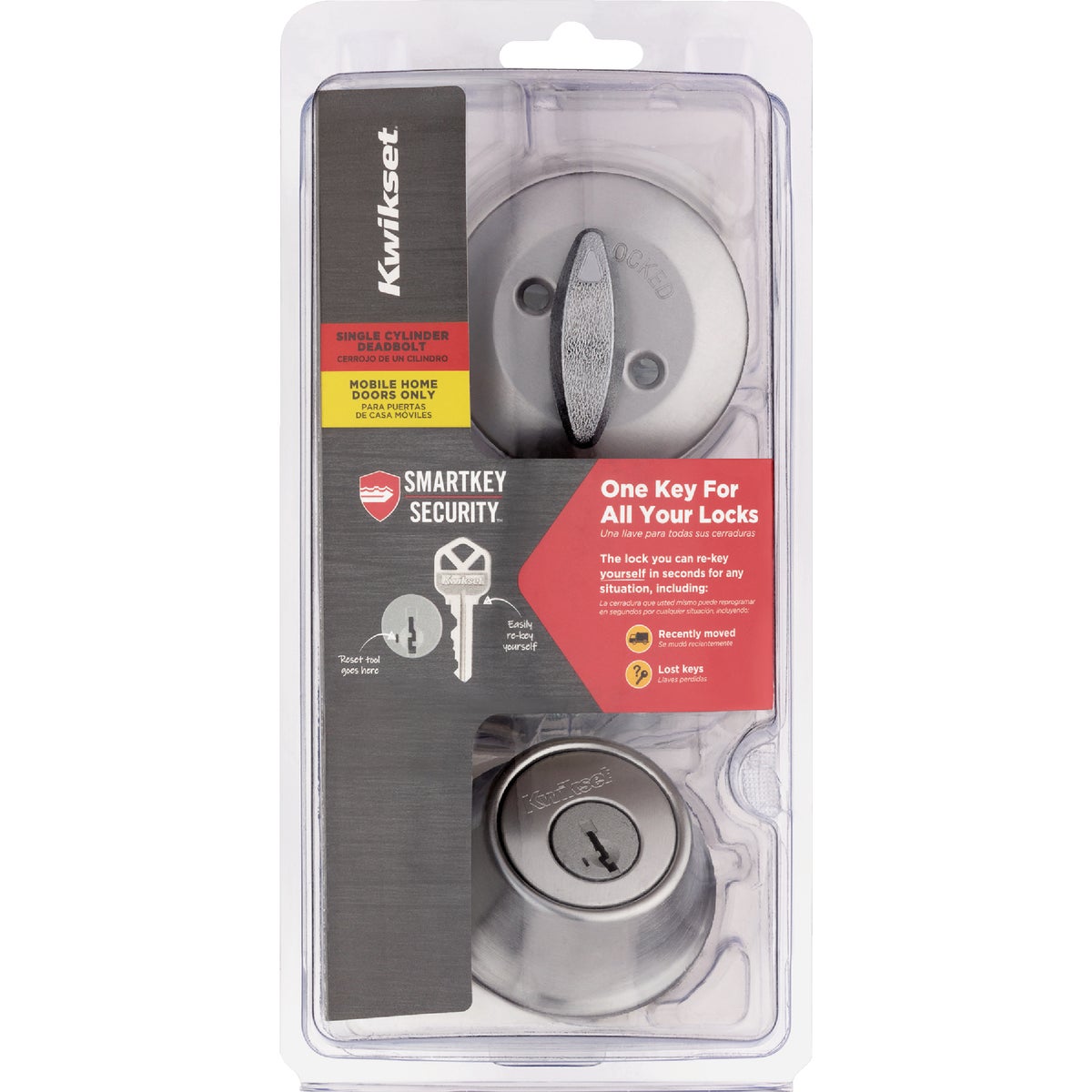 Kwikset 660 Mobile Home Single Cylinder Deadbolt with SmartKey, Satin Chrome Image 2
