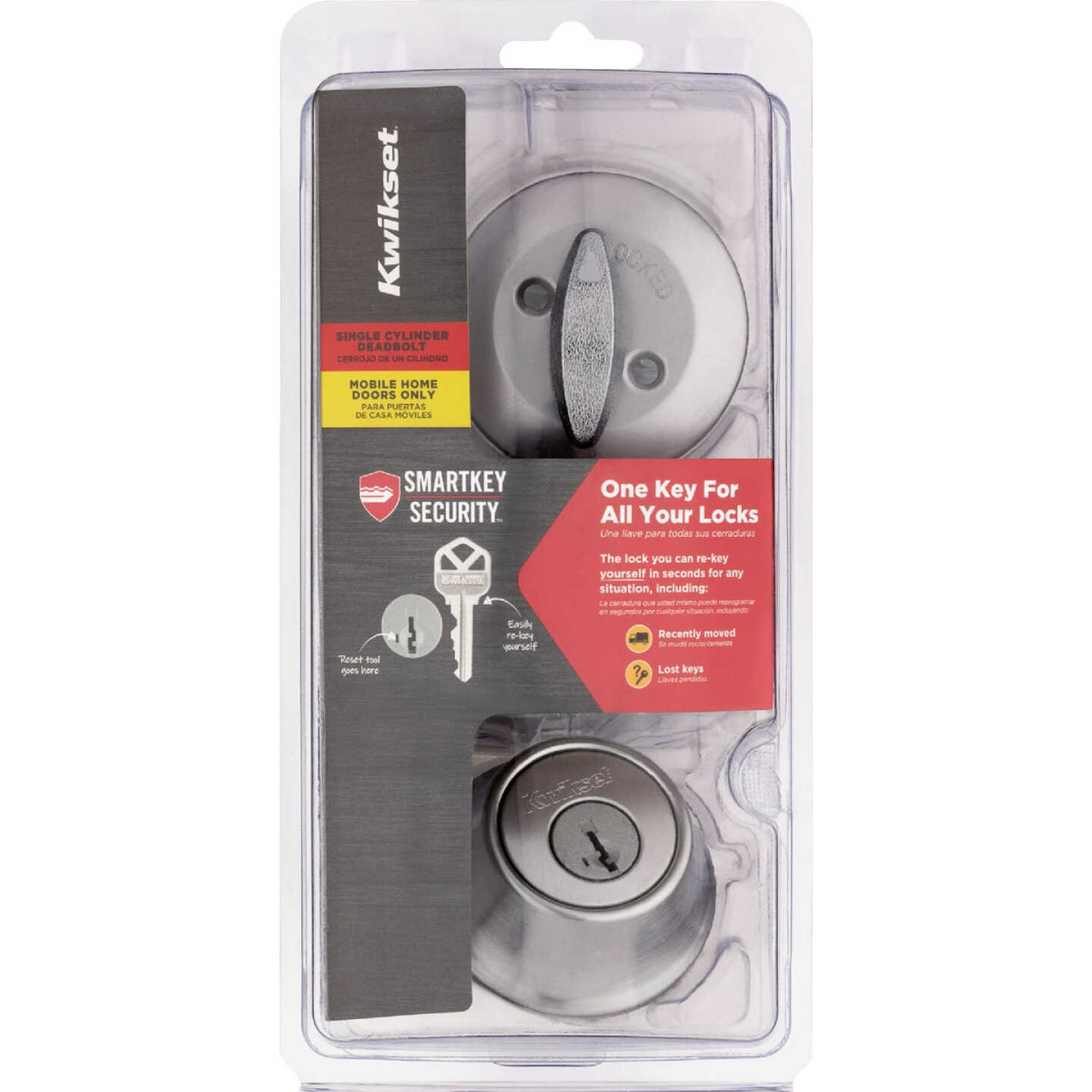 Kwikset 660 Mobile Home Single Cylinder Deadbolt with SmartKey, Satin Chrome Image 2