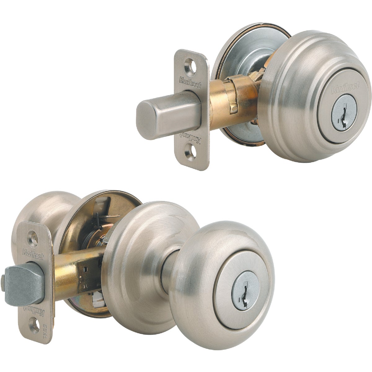 Kwikset Signature Series Juno Satin Nickel Deadbolt and Door Knob Combo Image 1
