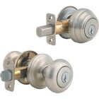Kwikset Signature Series Juno Satin Nickel Deadbolt and Door Knob Combo Image 1