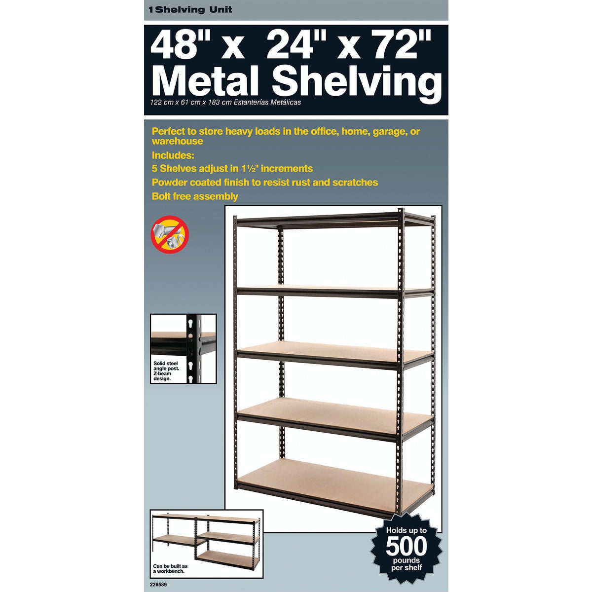 Z-Beam 48 In. x 72 In. x 24 In. Black Steel 5-Tier Shelving Image 3