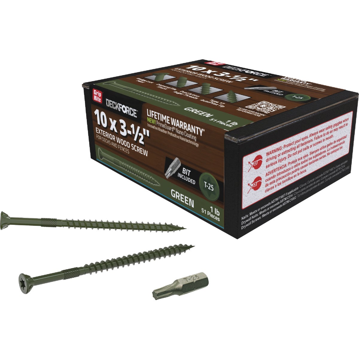 Grip-Rite DeckForce PrimeGuard Nano #10 x 3-1/2 In. Star Drive Green Screw (1 Lb.) Image 2