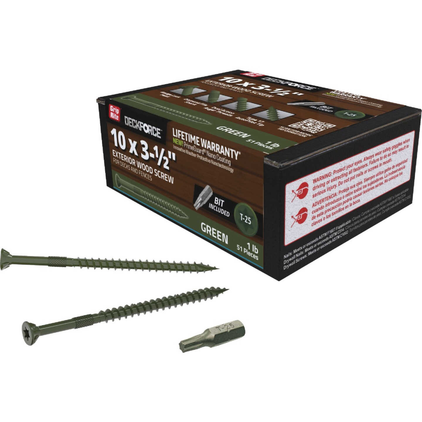 Grip-Rite DeckForce PrimeGuard Nano #10 x 3-1/2 In. Star Drive Green Screw (1 Lb.) Image 2