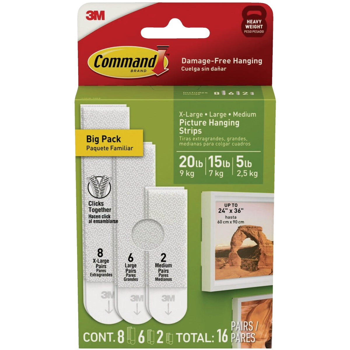 Command White Picture Hanging Strip Mixed Pack, 16 Pairs