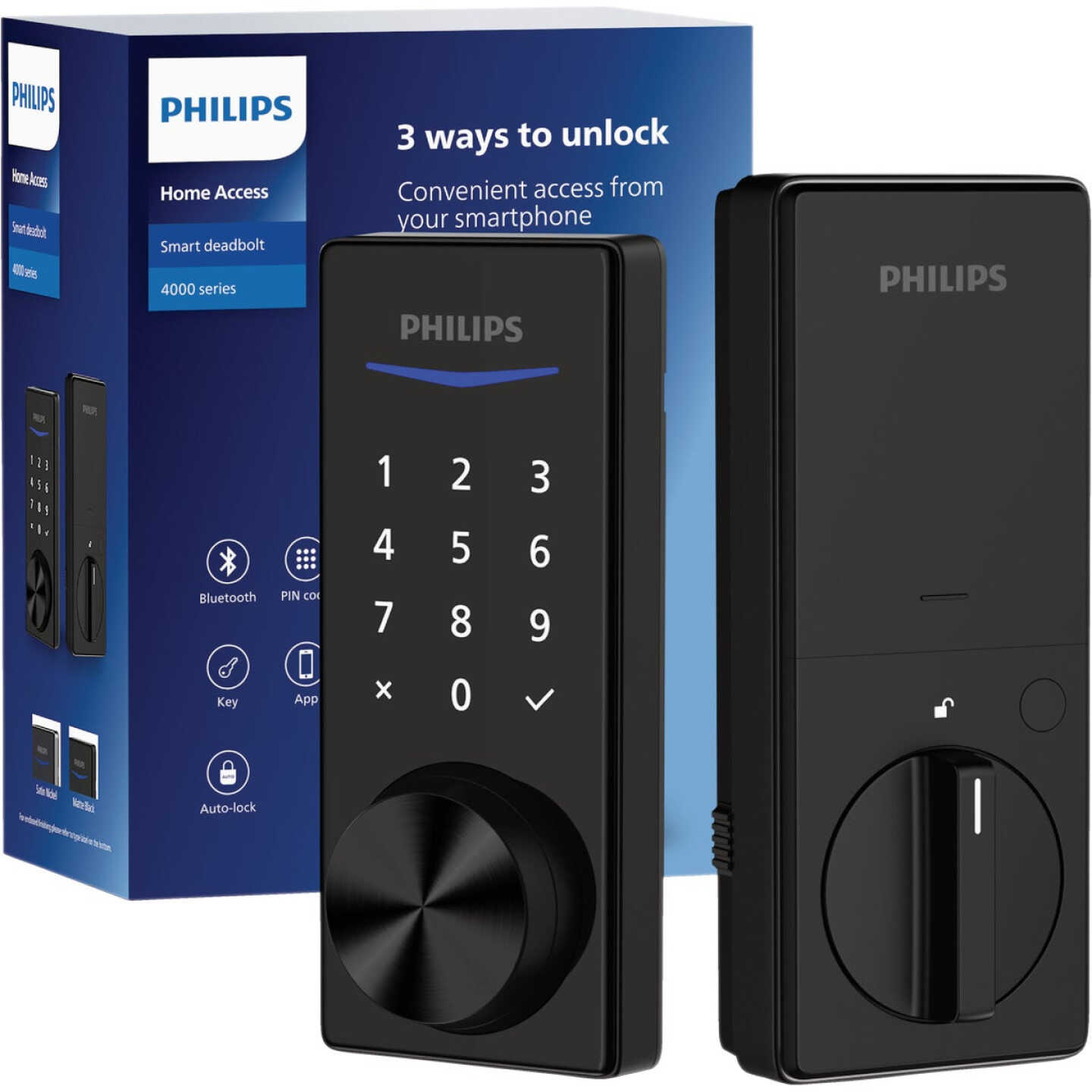 Philips Bluetooth Touchscreen Electronic Deadbolt with Wifi Bridge, Matte Black Image 1