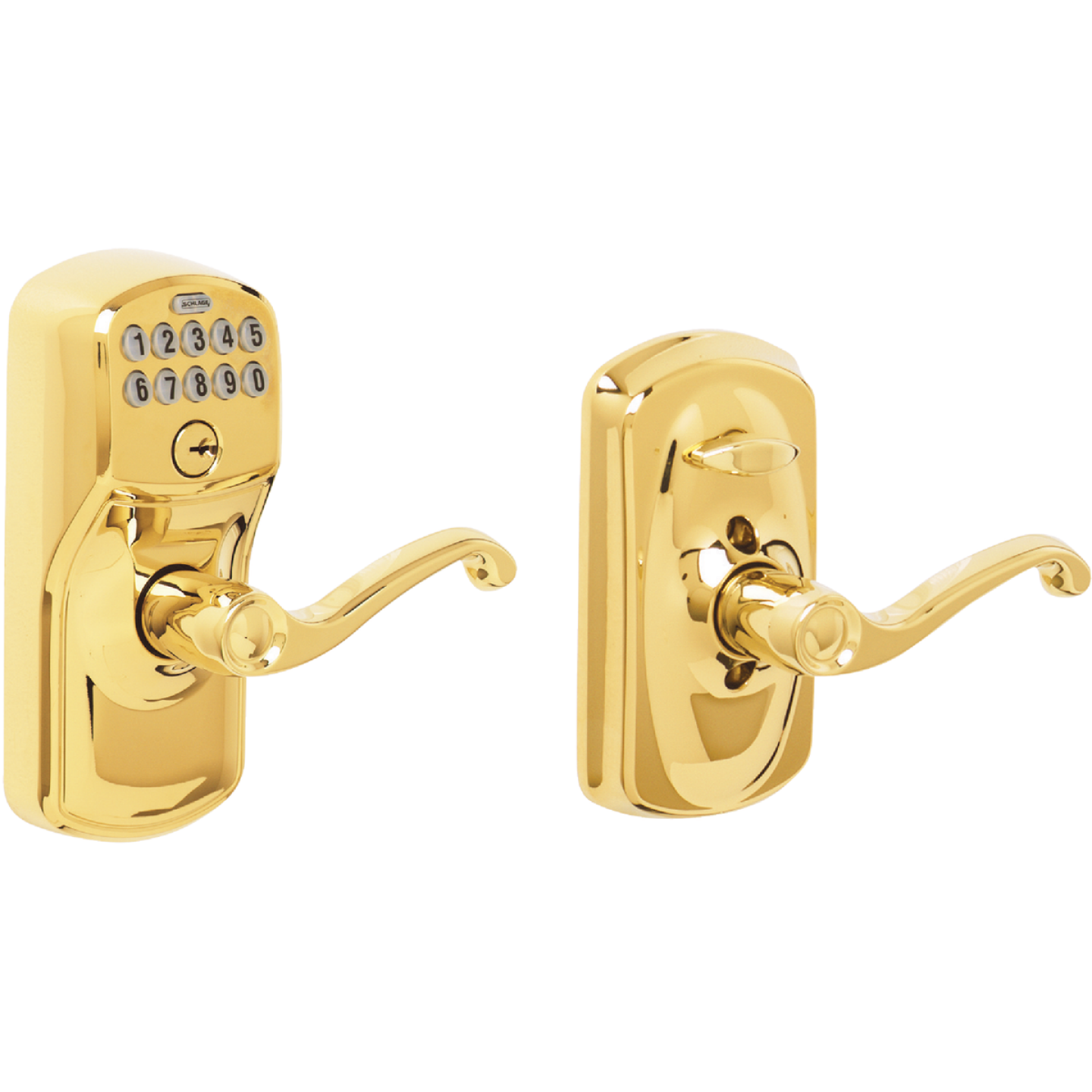 Schlage Plymouth Bright Brass Electronic Keypad Entry Lock Image 1