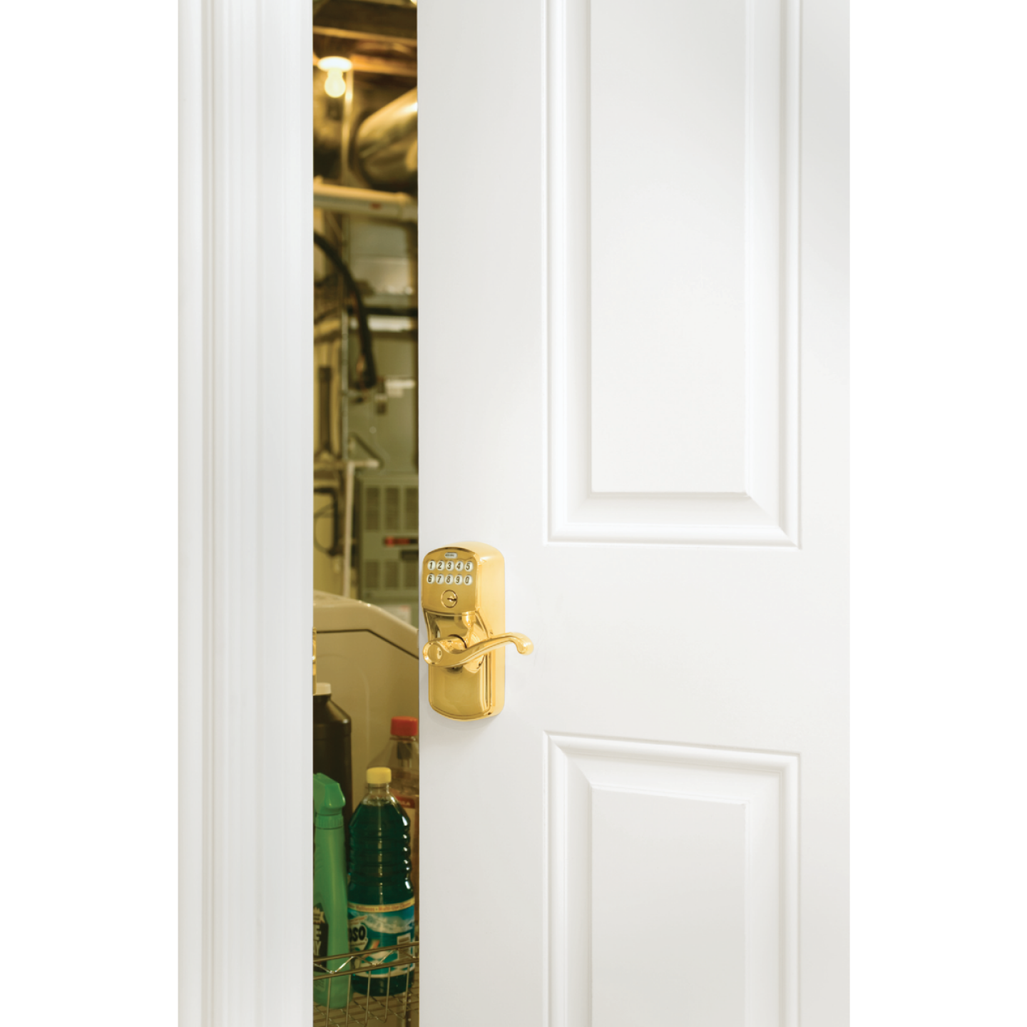 Schlage Plymouth Bright Brass Electronic Keypad Entry Lock Image 2