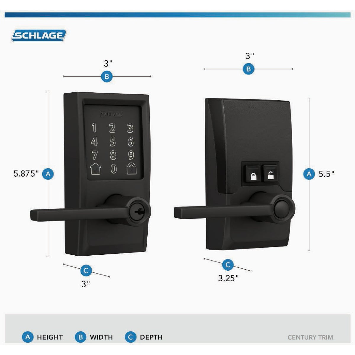 Schlage Encode Smart WiFi Matte Black Latitude Lever with Century Trim Image 2
