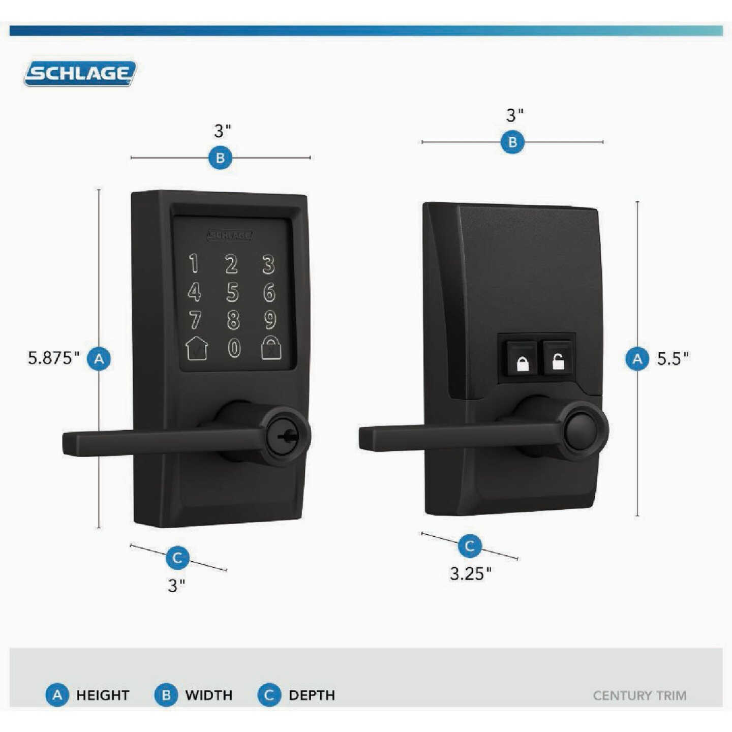 Schlage Encode Smart WiFi Matte Black Latitude Lever with Century Trim Image 2