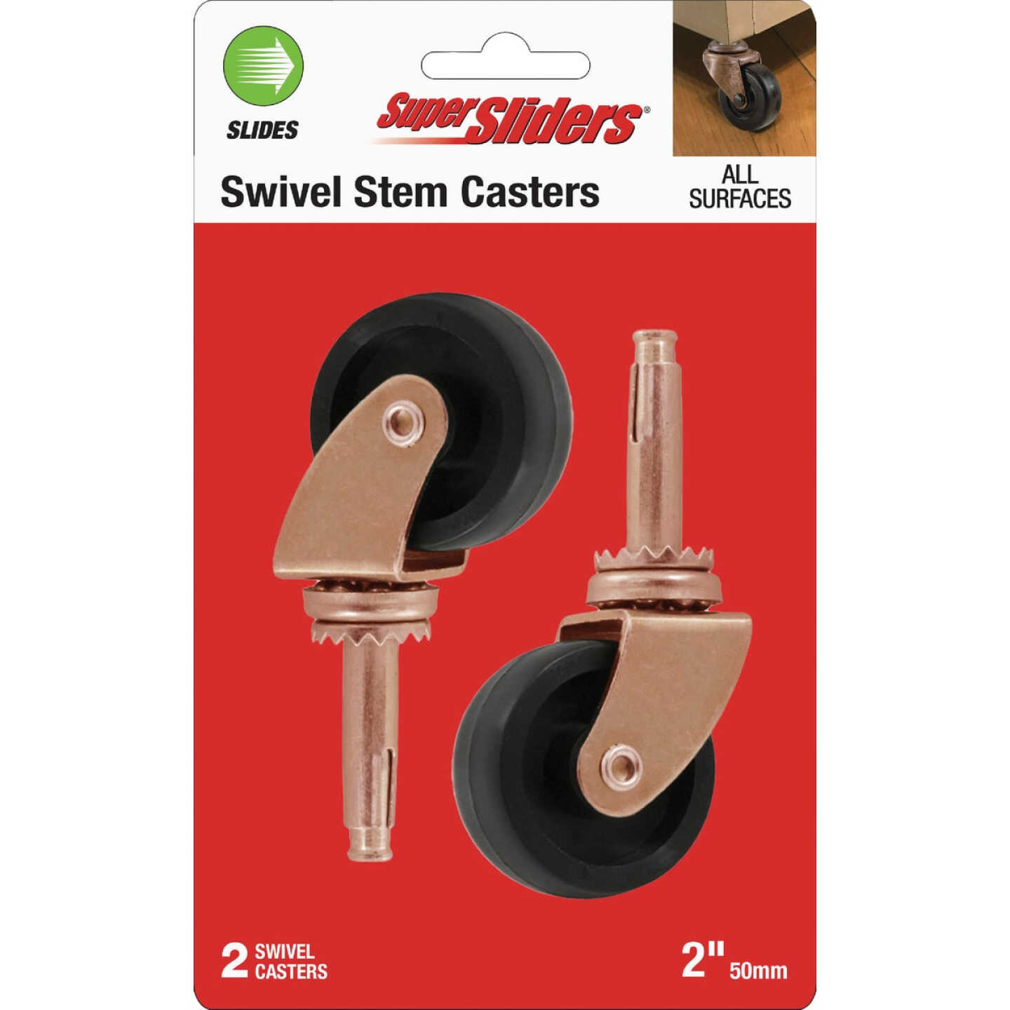 Super Sliders 2 In. Rubber Stem Caster (2-Pack) Image 1