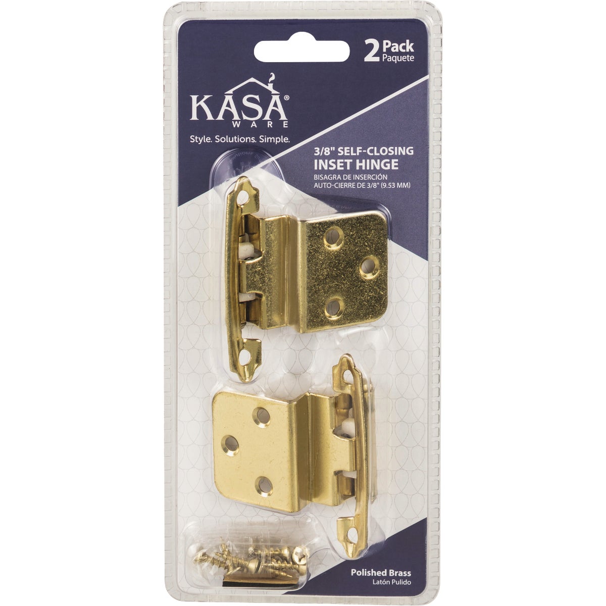 KasaWare 3/8 In. Polished Brass Self-Closing Inset Hinge (2-Pack) Image 2