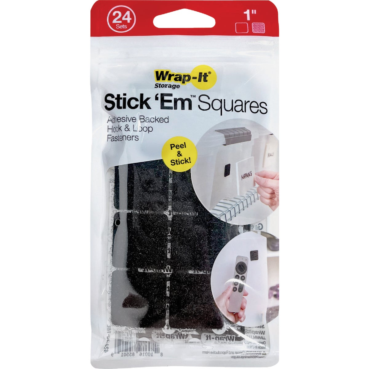 Wrap-It Storage Stick 'Em 1 In. Black Hook & Loop Square (24 Ct.) Image 7