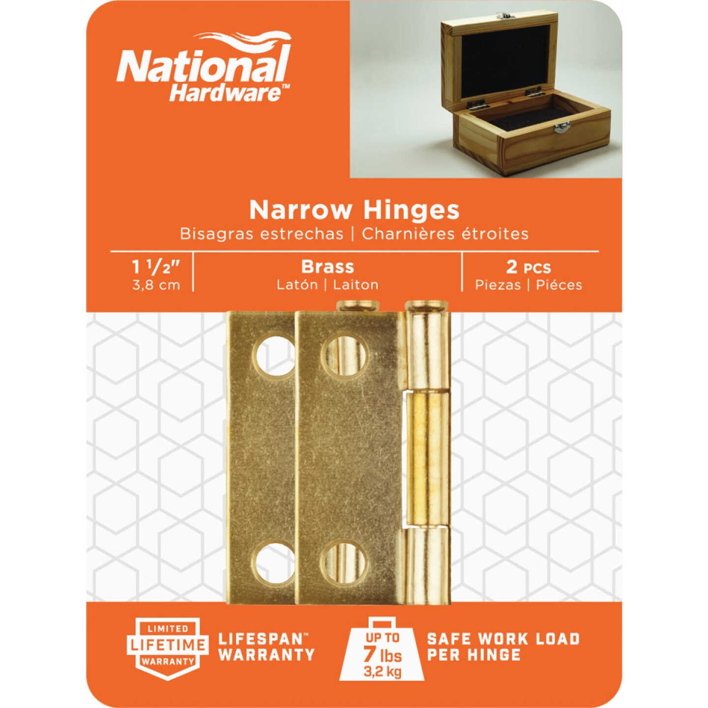 National Hardware 1-1/2 In. Brass Loose-Pin Narrow Hinge (2-Pack) Image 2