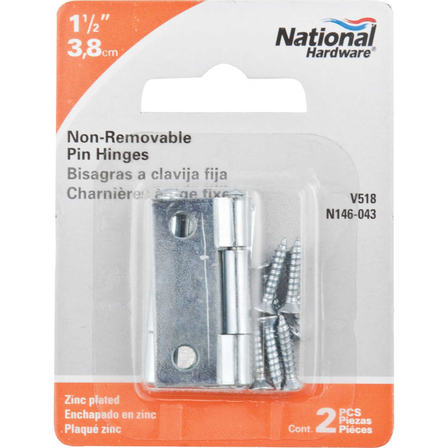 National Hardware 1-1/2 In. Zinc Tight-Pin Narrow Hinge (2-Pack) Image 2