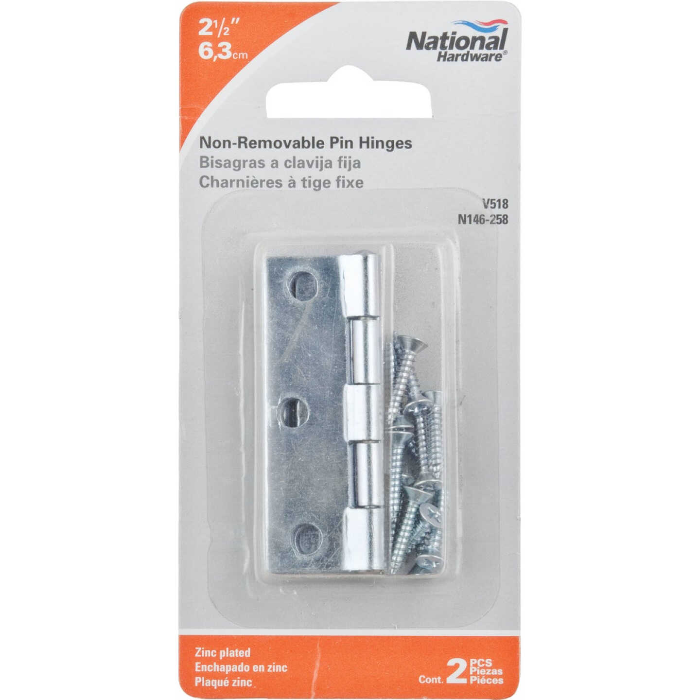 National Hardware 2-1/2 In. Zinc Tight-Pin Narrow Hinge (2-Pack) Image 2
