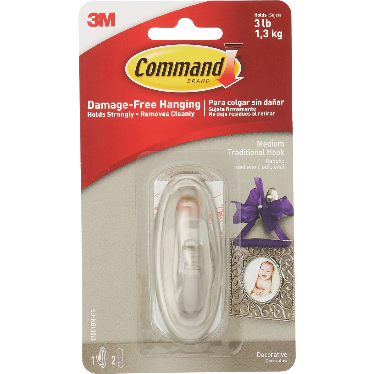 Command Medium Brushed Nickel Traditional Hook, 1 Hook, 2 Strips Image 7