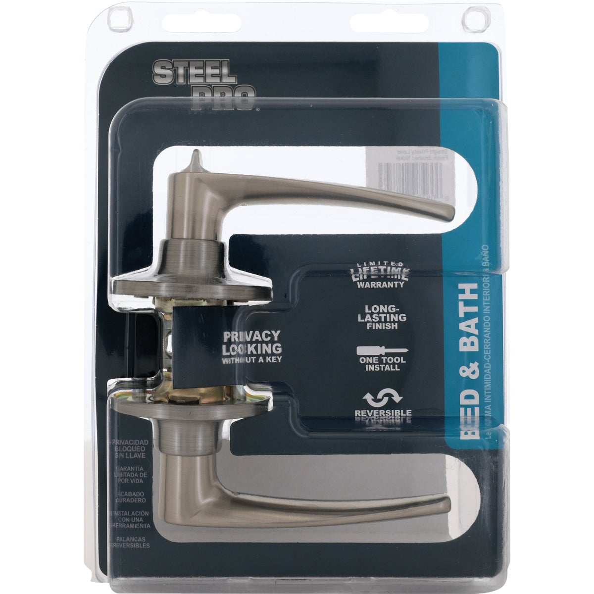 Steel Pro Brushed Nickel Straight Privacy Door Lever Image 2