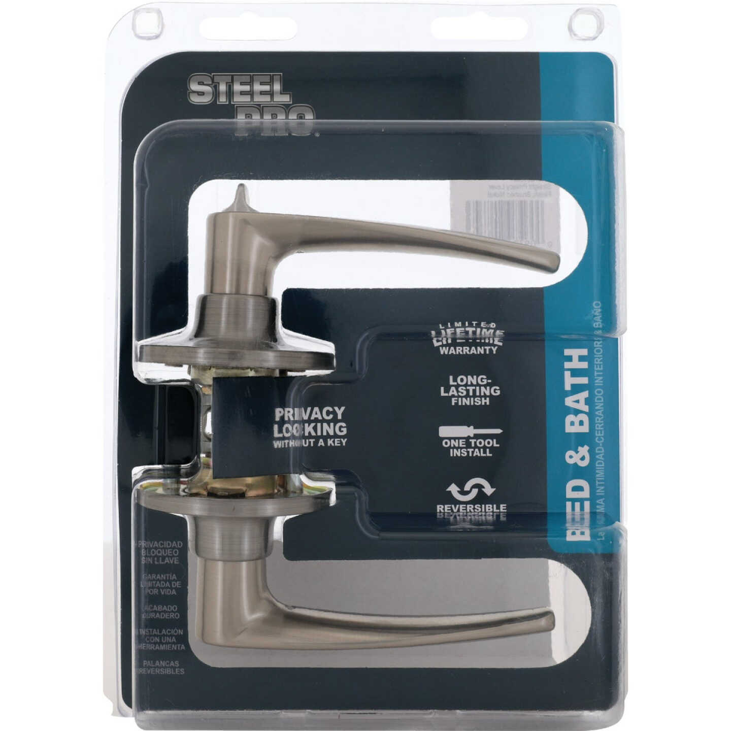 Steel Pro Brushed Nickel Straight Privacy Door Lever Image 2