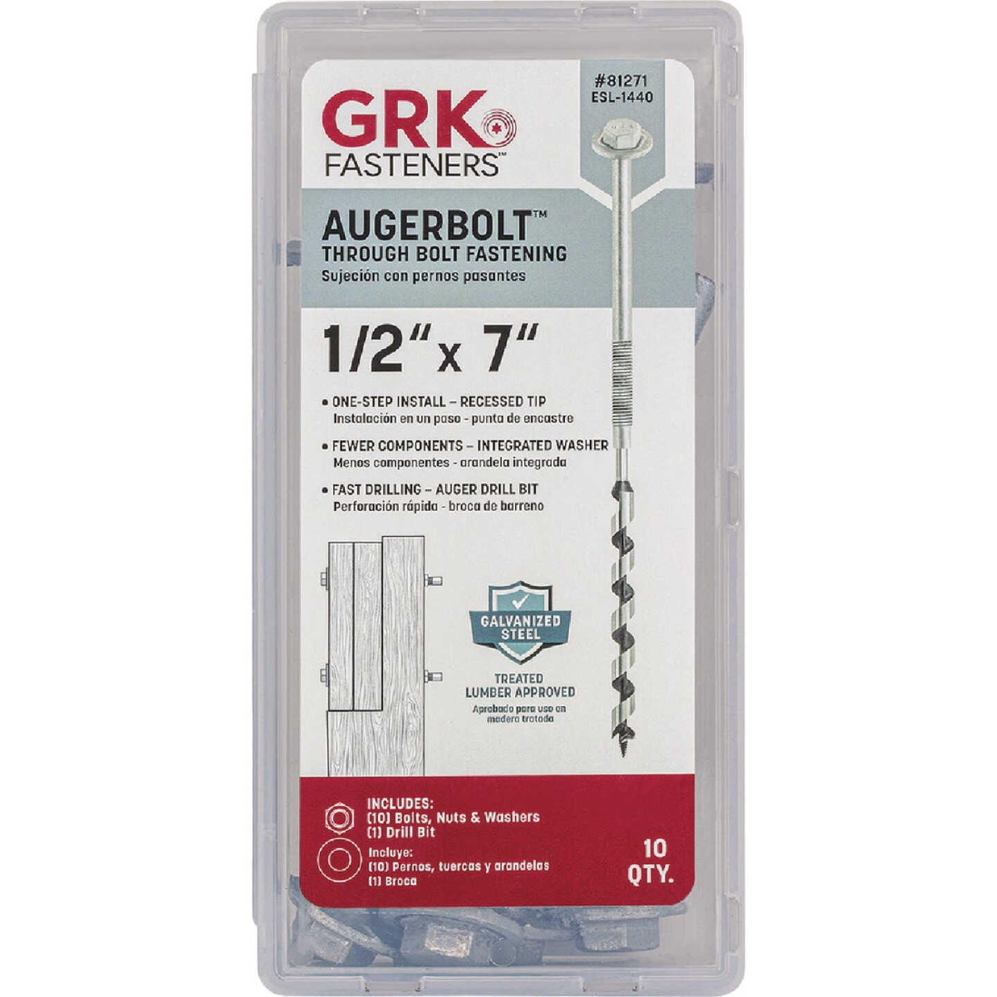 GRK AugerBolt 1/2 In. x 7 In. Galvanized Hex Through Bolt (10-Count) Image 1