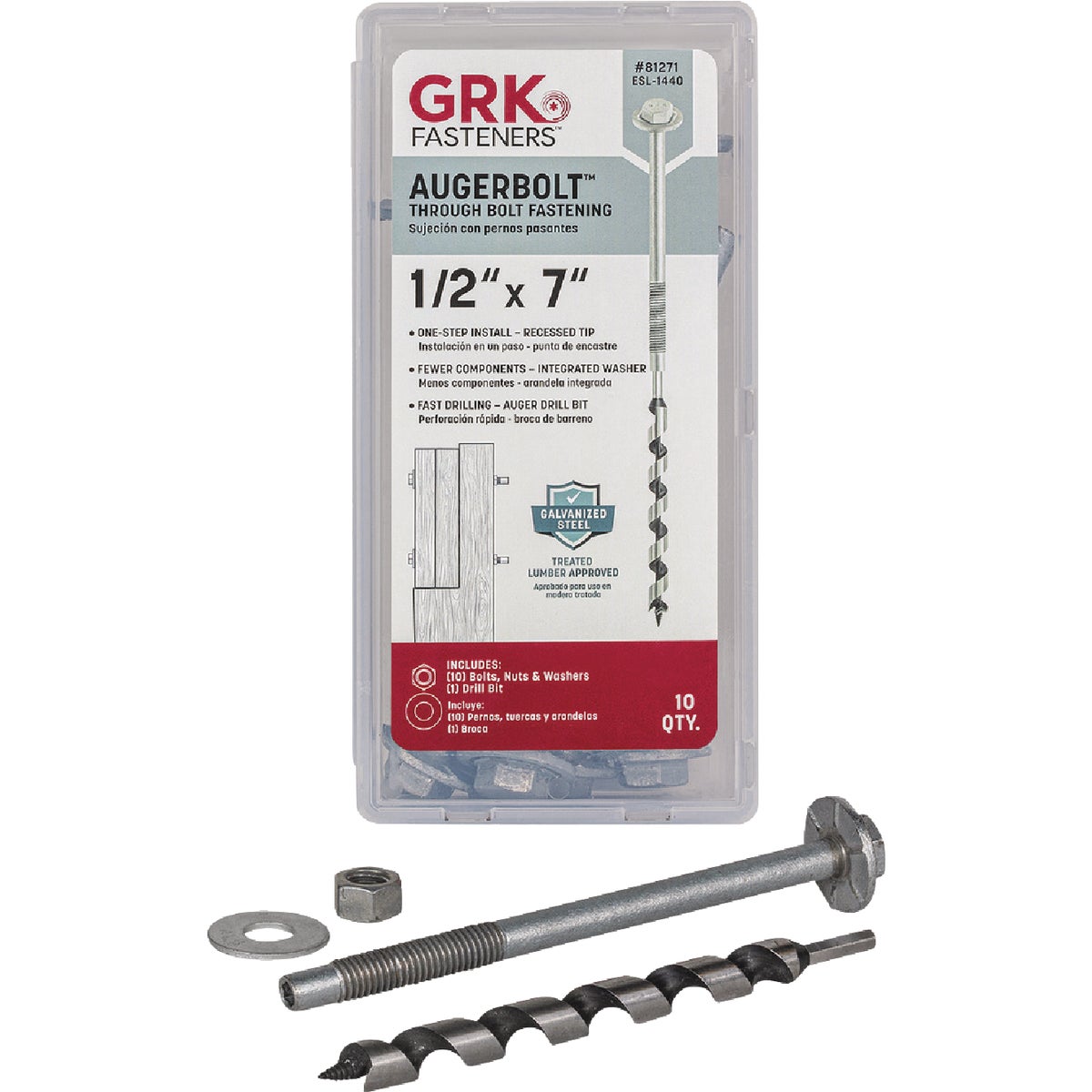 GRK AugerBolt 1/2 In. x 7 In. Galvanized Hex Through Bolt (10-Count) Image 3