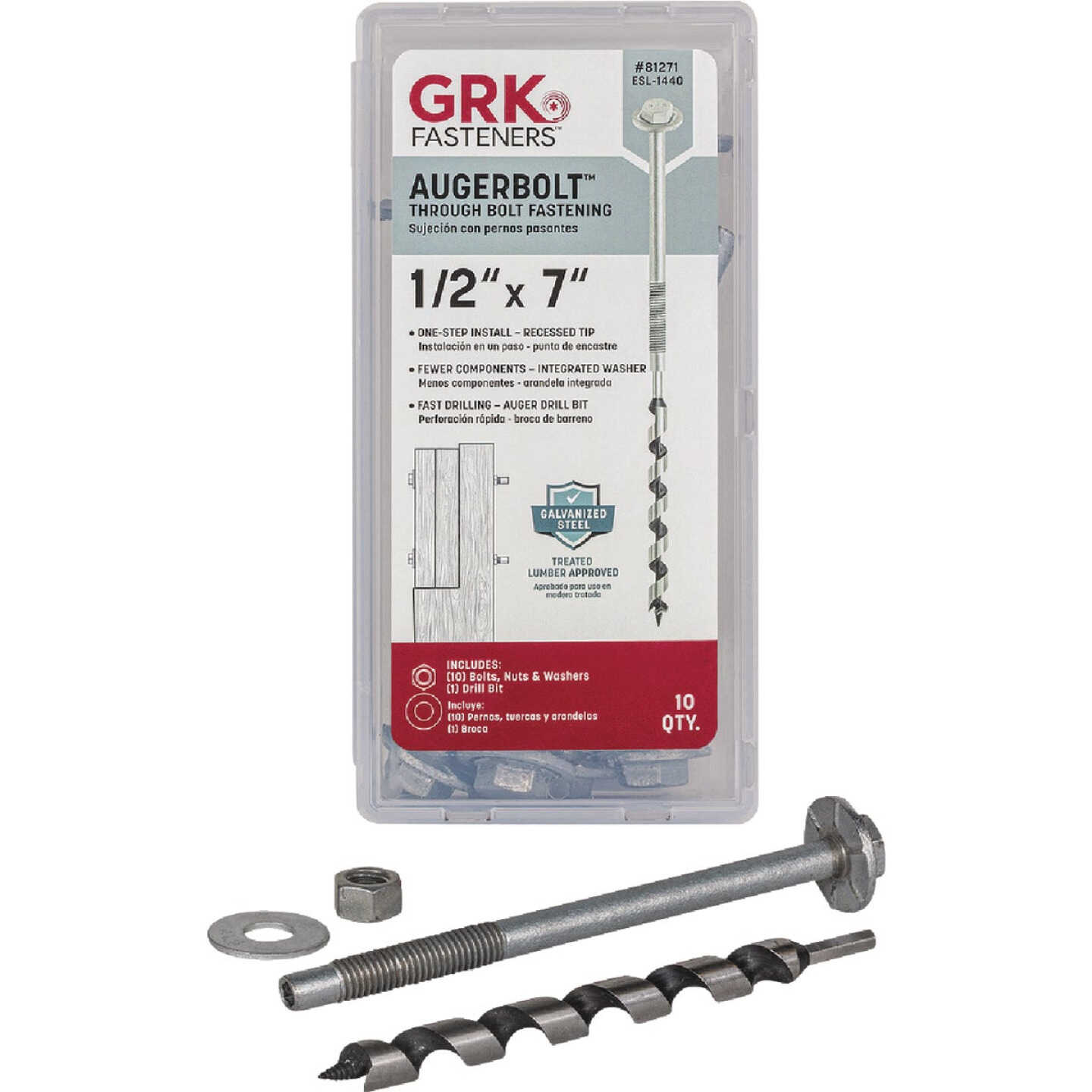 GRK AugerBolt 1/2 In. x 7 In. Galvanized Hex Through Bolt (10-Count) Image 3
