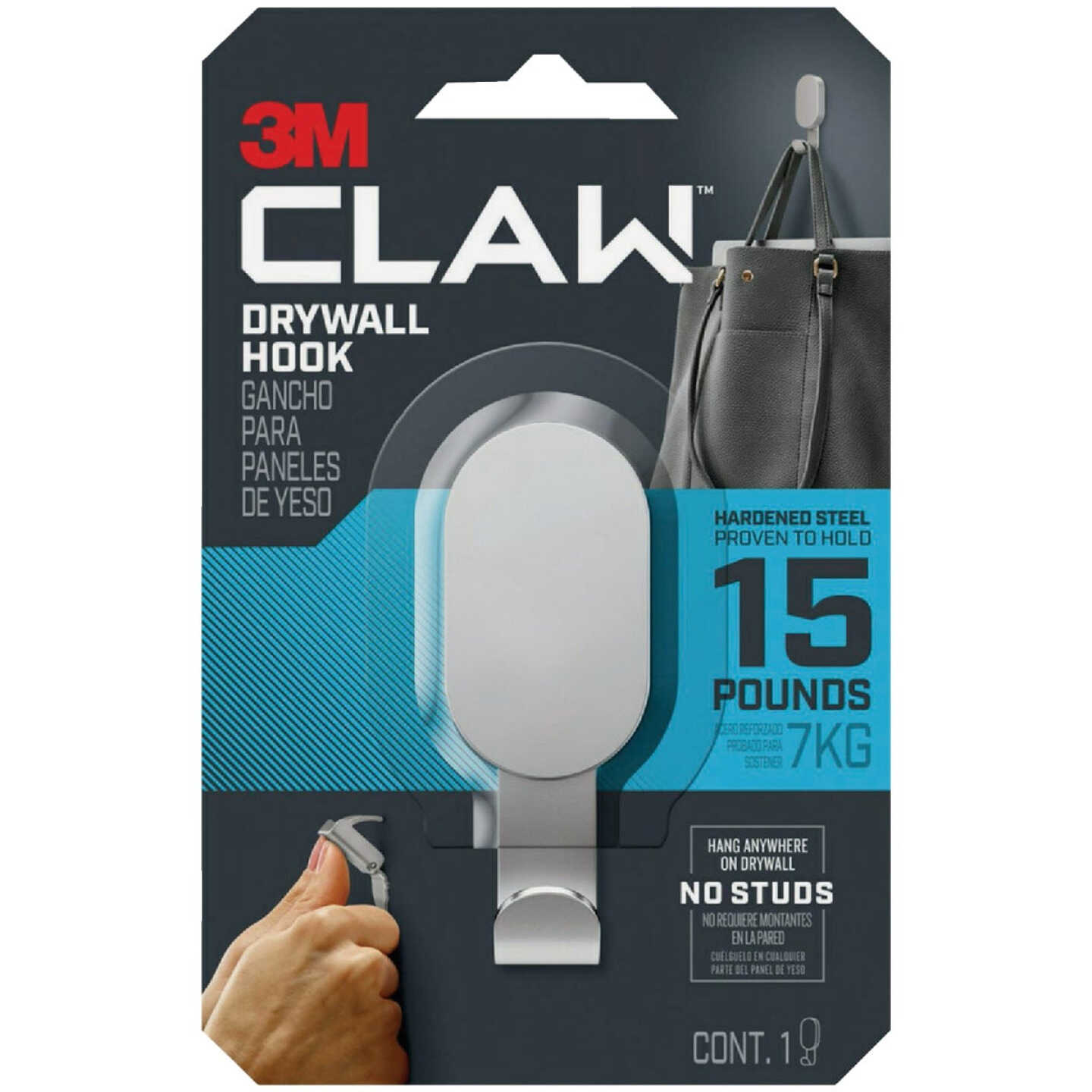 3M Claw 15 Lb. Silver Drywall Hook Image 1