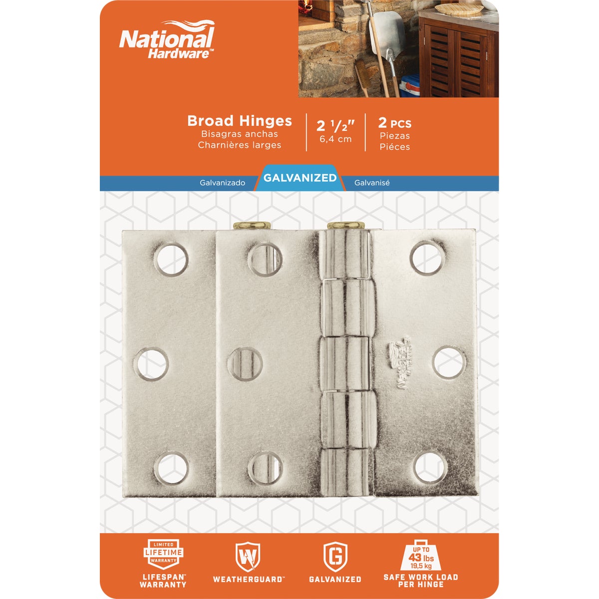 National Hardware 2-1/2 In. Galvanized Removable Pin Broad Hinge Image 2