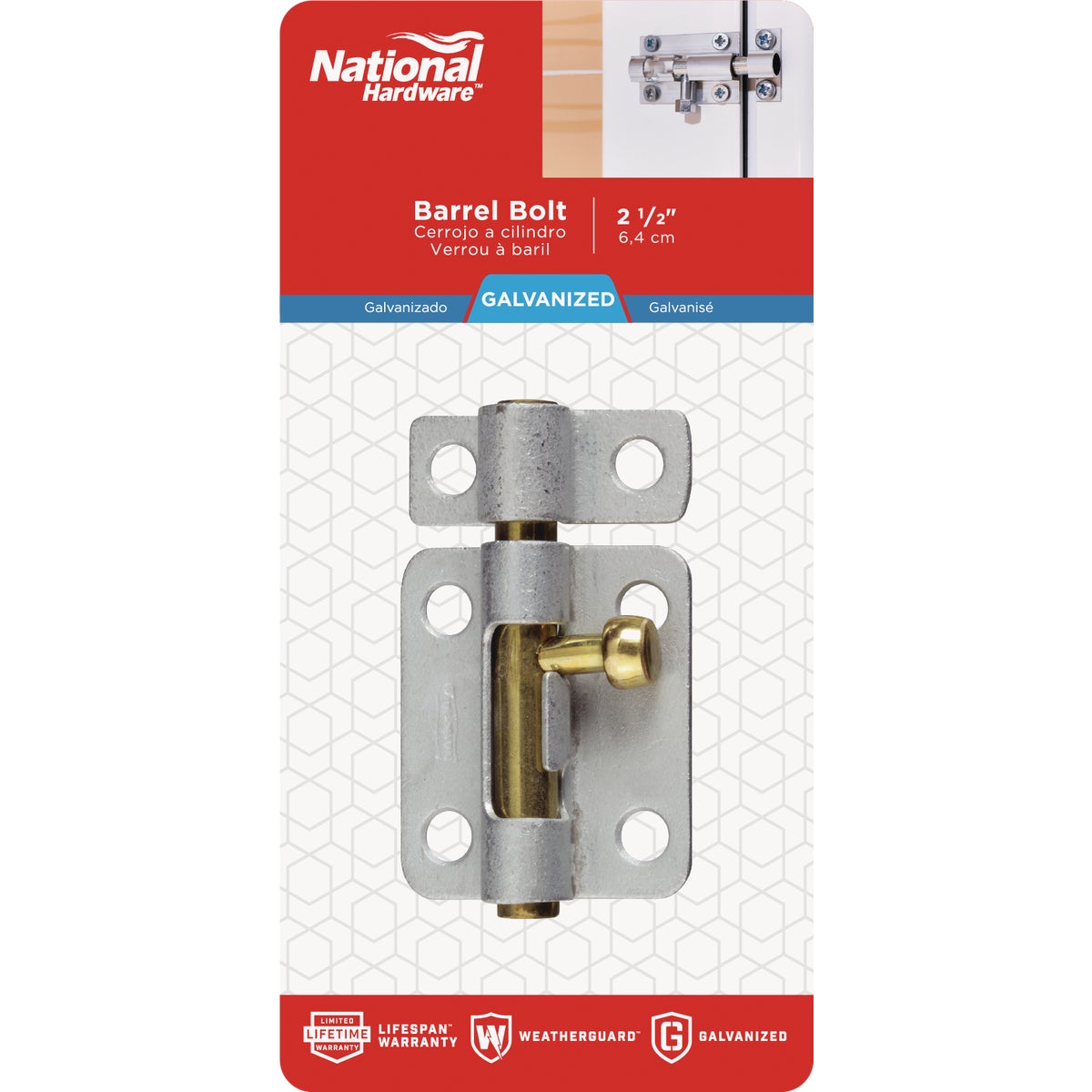 National Hardware 2-1/2 In. Galvanized Steel Door Barrel Bolt Image 2