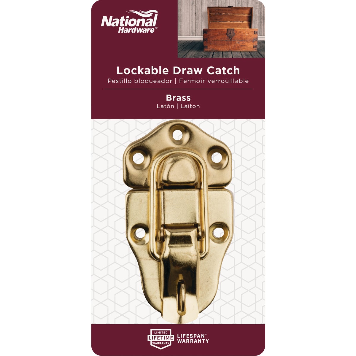 National Hardware Brass Finish Lockable Draw Catch Image 2