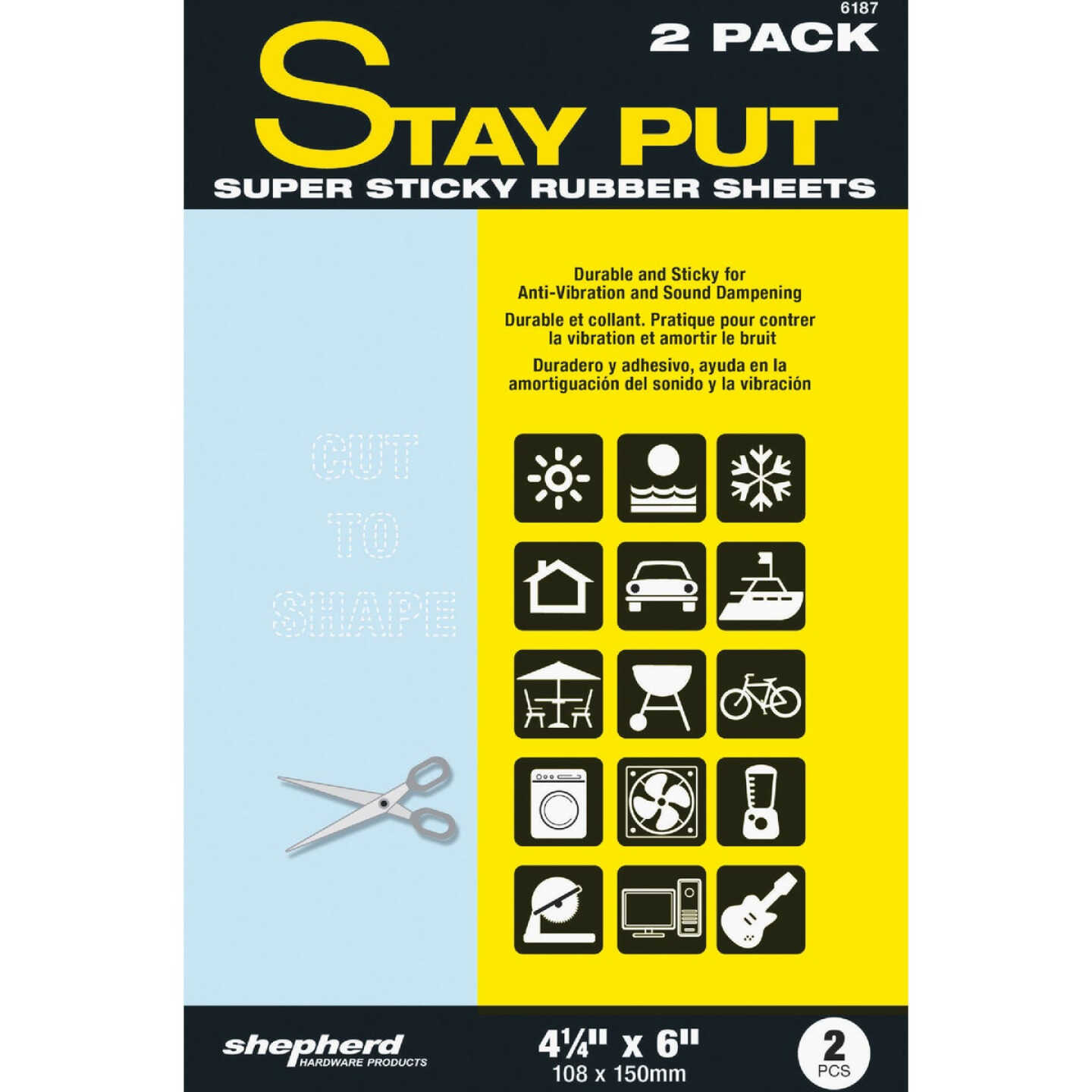 Shepherd Hardware Stay Put 4-1/4 In. x 6 In. Self Adhesive Rubber Sheets (2-Pack) Image 2