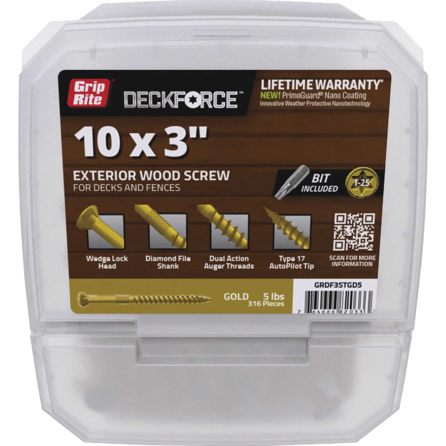Grip-Rite DeckForce PrimeGuard Nano #10 x 3 In. Star Drive Gold Screw (5 Lb.) Image 1