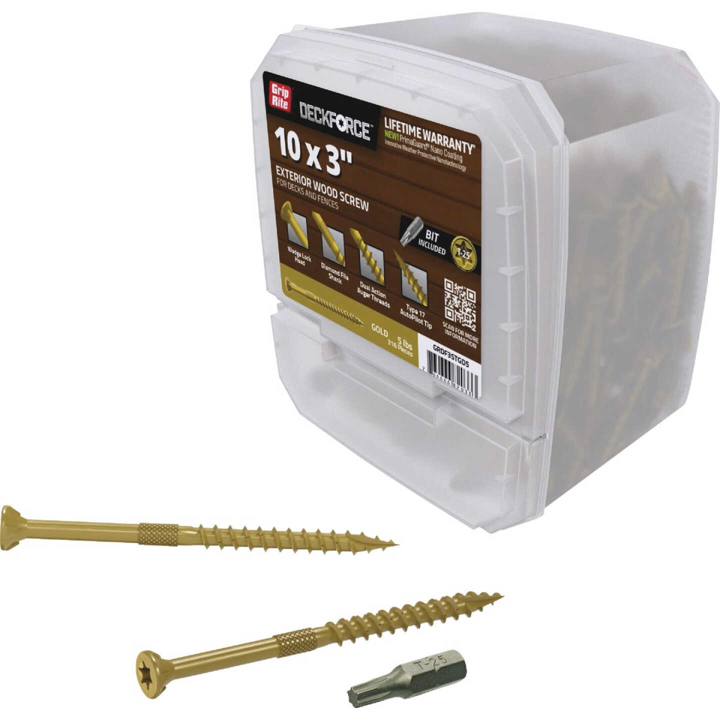 Grip-Rite DeckForce PrimeGuard Nano #10 x 3 In. Star Drive Gold Screw (5 Lb.) Image 2