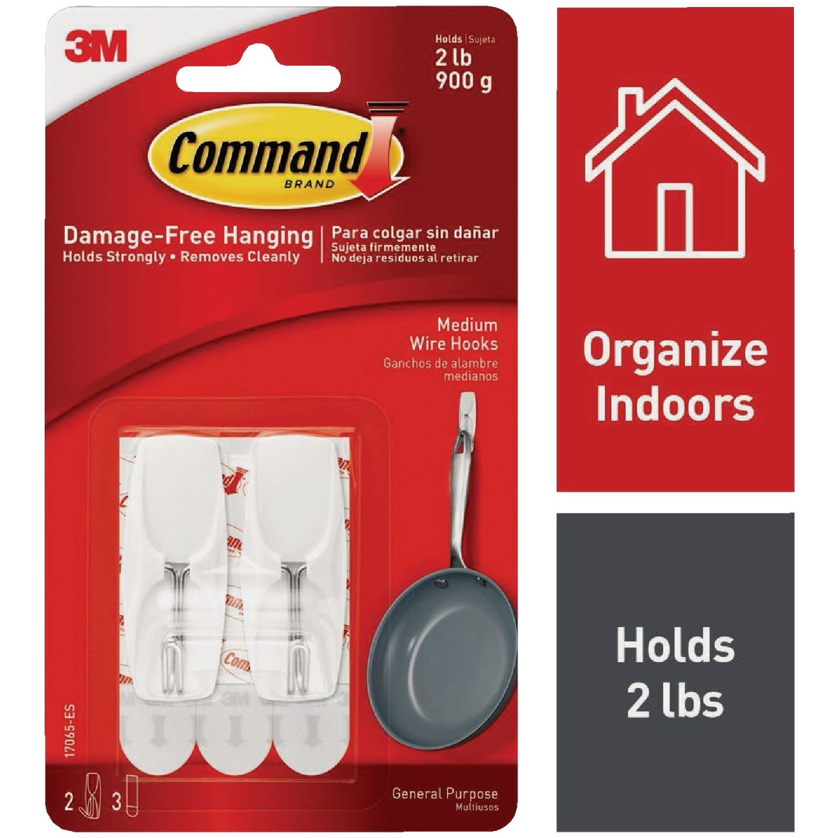 Command Medium Wire Hook, White, 2 Hooks, 3 Strips